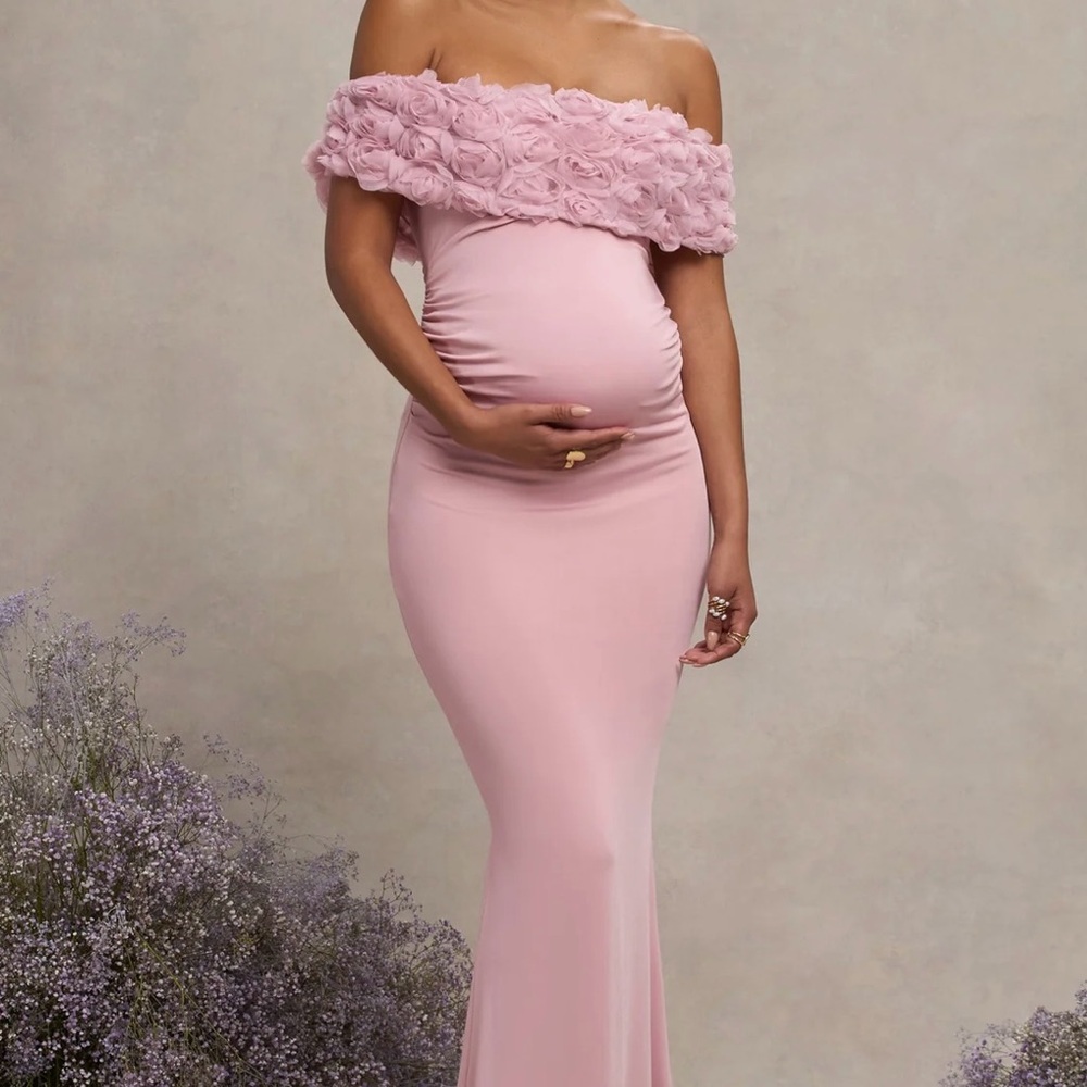 Elegant Pink One Shoulder Maternity Dress